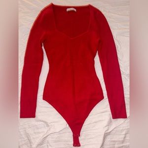 Abercrombie Red Knit Corset Sweetheart Bodysuit